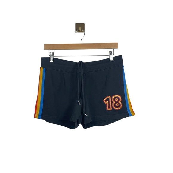 NWOT Coachella Fleece Rainbow Stripe Lounge Shorts in Black/Multi Size L - Picture 3 of 9